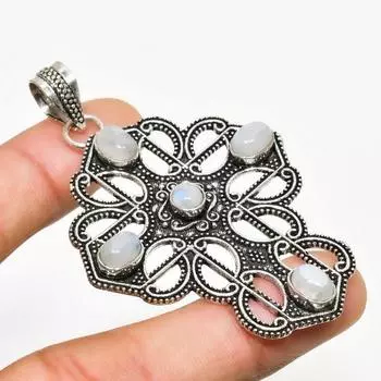 Ювелирный кулон ручной работы с радужным лунным камнем, посеребренный 925 пробы, 2,46 дюйма 2.46 белый