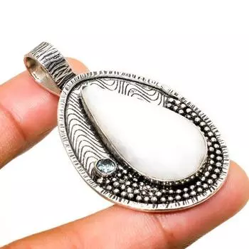 Ювелирный кулон ручной работы с радужным лунным камнем, посеребренный 925 пробы, 1,96 дюйма 1.96 белый