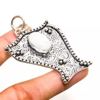 Ювелирный кулон ручной работы с радужным лунным камнем, серебро 925 пробы, 2,27 дюйма 2.27 белый