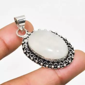 Ювелирный кулон ручной работы с радужным лунным камнем, посеребренный 925 пробы, 1,70 дюйма 1.70 белый