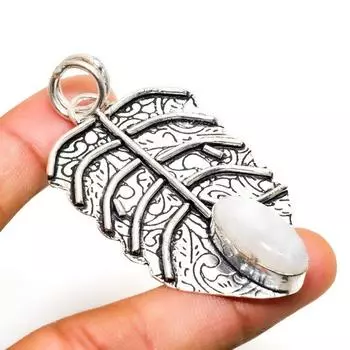 Ювелирный кулон ручной работы с радужным лунным камнем, посеребренный 925 пробы, 2,46 дюйма 2.46 белый