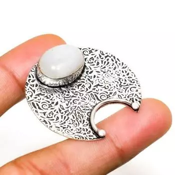 Ювелирный кулон ручной работы с радужным лунным камнем, серебро 925 пробы, 1,32 дюйма 1.32 белый