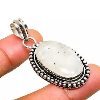 Ювелирный кулон ручной работы с радужным лунным камнем, посеребренный 925 пробы, 1,70 дюйма 1.70 белый