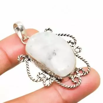 Ювелирный кулон ручной работы с радужным лунным камнем, посеребренный 925 пробы, 1,89 дюйма 1.89 белый