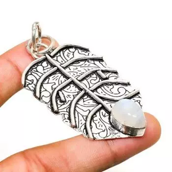 Ювелирный кулон ручной работы с радужным лунным камнем, посеребренный 925 пробы, 2,46 дюйма 2.46 белый