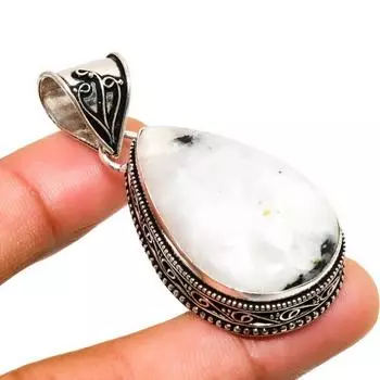 Ювелирный кулон ручной работы с радужным лунным камнем, посеребренный 925 пробы, 2,08 дюйма 2.08 белый