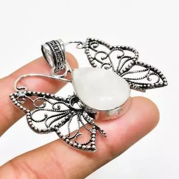 Ювелирный кулон ручной работы с радужным лунным камнем, серебро 925 пробы, 1,62 дюйма 1.62 белый