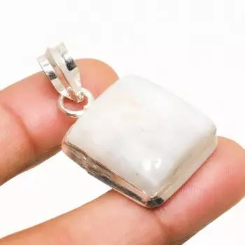 Ювелирный кулон ручной работы с радужным лунным камнем, посеребренный 925 пробы, 1,51 дюйма 1.51 белый