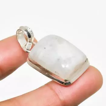 Ювелирный кулон ручной работы с радужным лунным камнем, серебро 925 пробы, 1,32 дюйма 1.32 белый