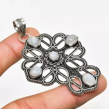 Ювелирный кулон ручной работы с радужным лунным камнем, посеребренный 925 пробы, 2,46 дюйма 2.46 белый