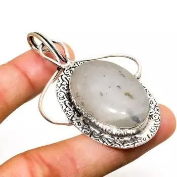 Ювелирный кулон ручной работы с радужным лунным камнем, серебро 925 пробы, 2,27 дюйма 2.27 белый