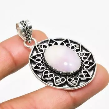 Ювелирный кулон ручной работы с радужным лунным камнем, посеребренный 925 пробы, 1,70 дюйма 1.70 белый