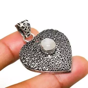 Ювелирный кулон ручной работы с радужным лунным камнем, посеребренный 925 пробы, 1,70 дюйма 1.70 белый