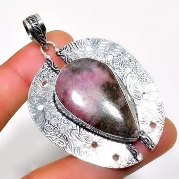 Ювелирный кулон ручной работы с родонитом 925 пробы, посеребренный, 2,46 дюйма 2.46 розовый