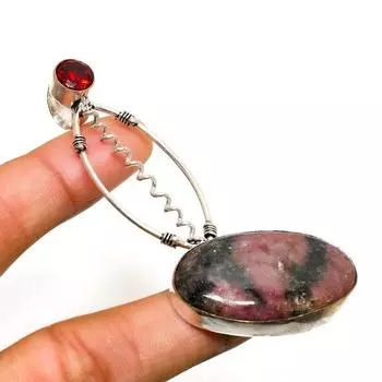 Ювелирный кулон ручной работы с родонитом и гранатом, посеребренный 925 пробы, 2,84 дюйма 2.84 розовый