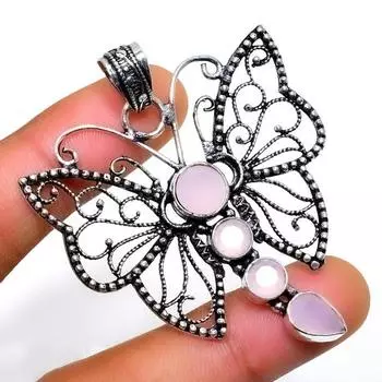 Ювелирный кулон ручной работы с розовым халцедоном 925 пробы, посеребренный, 2,08 дюйма 2.08 розовый