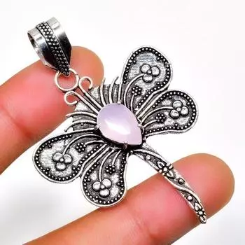 Ювелирный кулон ручной работы с розовым халцедоном 925 пробы, посеребренный, 2,27 дюйма 2.27 розовый