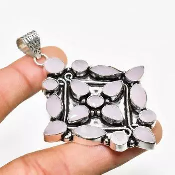 Ювелирный кулон ручной работы с розовым халцедоном и серебром 925 пробы 2,84 дюйма 2.84 розовый