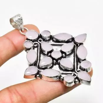 Ювелирный кулон ручной работы с розовым халцедоном и серебром 925 пробы 2,84 дюйма 2.84 розовый