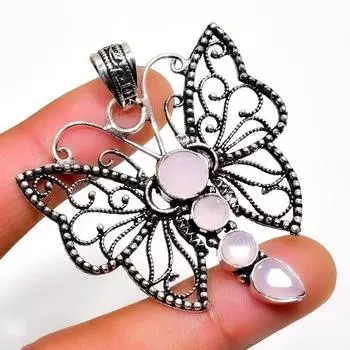 Ювелирный кулон ручной работы с розовым халцедоном 925 пробы, посеребренный, 2,08 дюйма 2.08 розовый