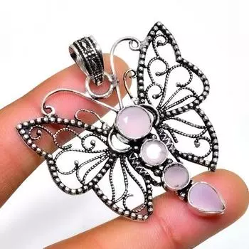 Ювелирный кулон ручной работы с розовым халцедоном 925 пробы, посеребренный, 2,08 дюйма 2.08 розовый