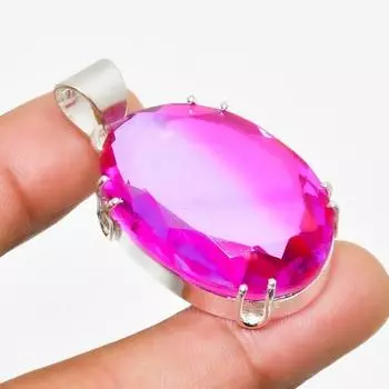 Ювелирный кулон ручной работы с розовым рубиллитом и серебром 925 пробы 1,70 дюйма 1.70 розовый