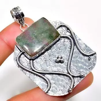 Ювелирный кулон ручной работы с рубином и фукситом 925 пробы, посеребренный, 2,46 дюйма 2.46 красный