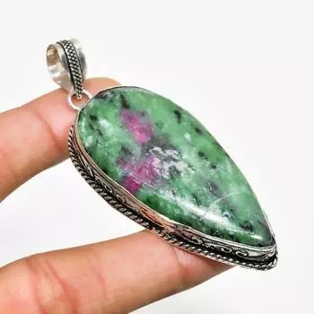 Ювелирный кулон ручной работы с рубином зосайтом и серебром 925 пробы 2,84 дюйма 2.84 зелёный