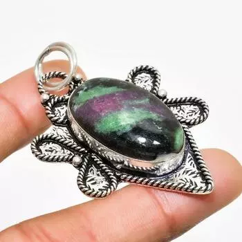 Ювелирный кулон ручной работы с рубином зосайтом и серебром 925 пробы 2,27 дюйма 2.27 зелёный