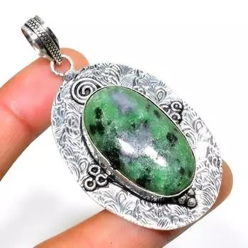 Ювелирный кулон ручной работы с рубином зосайтом 925 пробы, посеребренный, 2,46 дюйма 2.46 зелёный