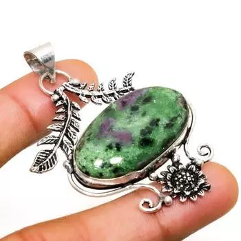 Ювелирный кулон ручной работы с рубином зосайтом и серебром 925 пробы 2,27 дюйма 2.27 зелёный