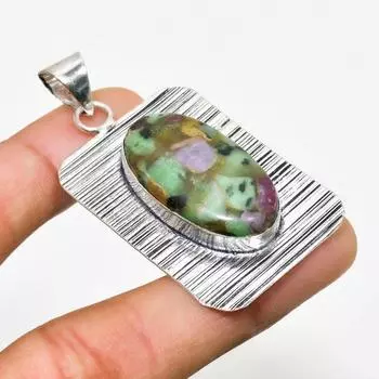 Ювелирный кулон ручной работы с рубином зосайтом и серебром 925 пробы 2,27 дюйма 2.27 зелёный