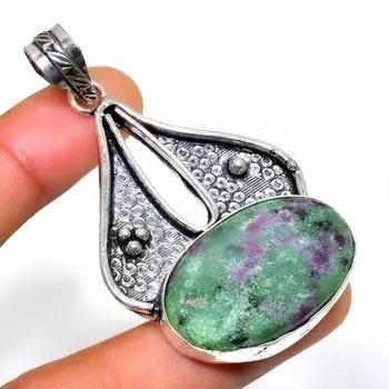 Ювелирный кулон ручной работы с рубином зосайтом 925 пробы, посеребренный, 2,46 дюйма 2.46 зелёный