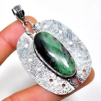 Ювелирный кулон ручной работы с рубином зосайтом 925 пробы, посеребренный, 2,46 дюйма 2.46 зелёный