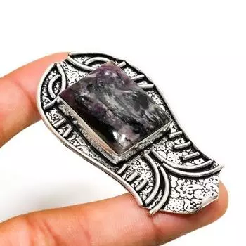 Ювелирный кулон ручной работы с русским чароитом, посеребренный 925 пробы, 2,27 дюйма 2.27 фиолетовый