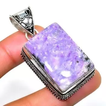 Ювелирный кулон ручной работы с русским чароитом 925 пробы, посеребренный, 2,08 дюйма 2.08 фиолетовый