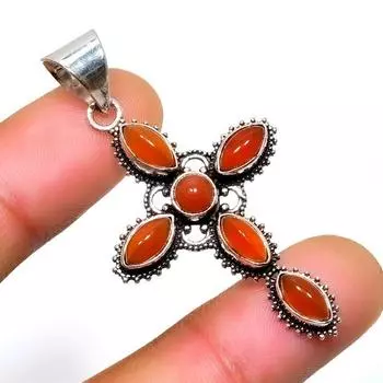 Ювелирный кулон ручной работы с сердоликом 925 пробы, посеребренный, 1,89 дюйма 1.89 красный