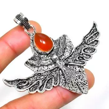 Ювелирный кулон ручной работы с сердоликом 925 пробы, посеребренный, 2,46 дюйма 2.46 красный