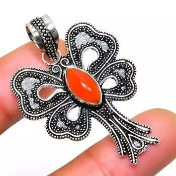 Ювелирный кулон ручной работы с сердоликом 925 пробы, посеребренный, 1,70 дюйма 1.70 красный