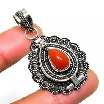 Ювелирный кулон ручной работы с сердоликом 925 пробы, посеребренный, 1,70 дюйма 1.70 красный