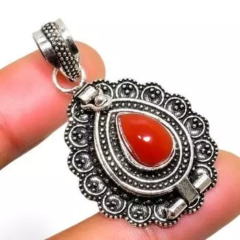 Ювелирный кулон ручной работы с сердоликом 925 пробы, посеребренный, 1,70 дюйма 1.70 красный