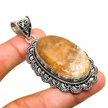 Ювелирный кулон ручной работы с серебряным покрытием 925 пробы яшмы и драгоценным камнем 2,38 дюйма 2.38 белый