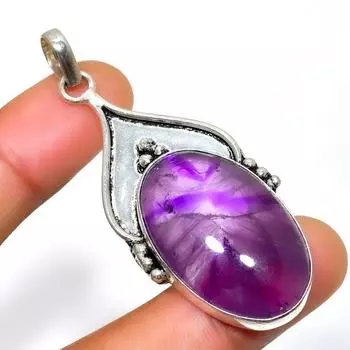 Ювелирный кулон ручной работы с шалфейным аметистом 925 пробы, посеребренный, 2,27 дюйма 2.27 фиолетовый