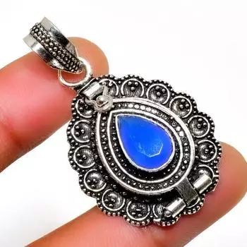 Ювелирный кулон ручной работы с синим халцедоном 925 пробы, посеребренный, 1,70 дюйма 1.70 оранжевый