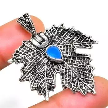 Ювелирный кулон ручной работы с синим халцедоном 925 пробы, посеребренный, 1,70 дюйма 1.70 оранжевый