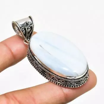 Ювелирный кулон ручной работы с синим кружевным агатом, посеребренный 925 пробы, 2,08 дюйма 2.08 синий