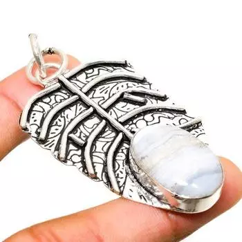 Ювелирный кулон ручной работы с синим кружевным агатом, посеребренный 925 пробы, 2,46 дюйма 2.46 синий