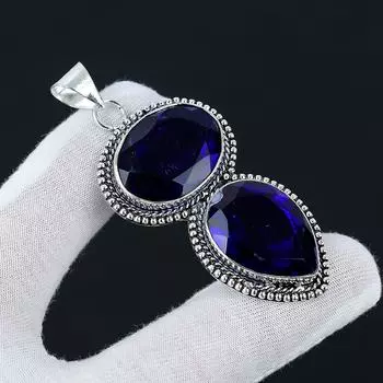 Ювелирный кулон ручной работы с синим сапфиром из стерлингового серебра 925 пробы, синий ювелирный кулон ручной работы, ювелирные подарки в знак благодарности 2.55 синий