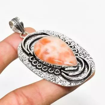 Ювелирный кулон ручной работы с солнечным камнем, посеребренный 925 пробы, 2,65 дюйма 2.65 красный