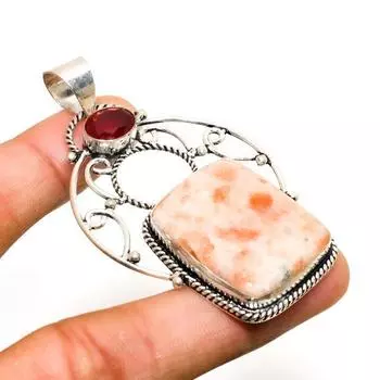 Ювелирный кулон ручной работы с солнечным камнем и гранатом, посеребренный 925 пробы, 2,46 дюйма 2.46 красный